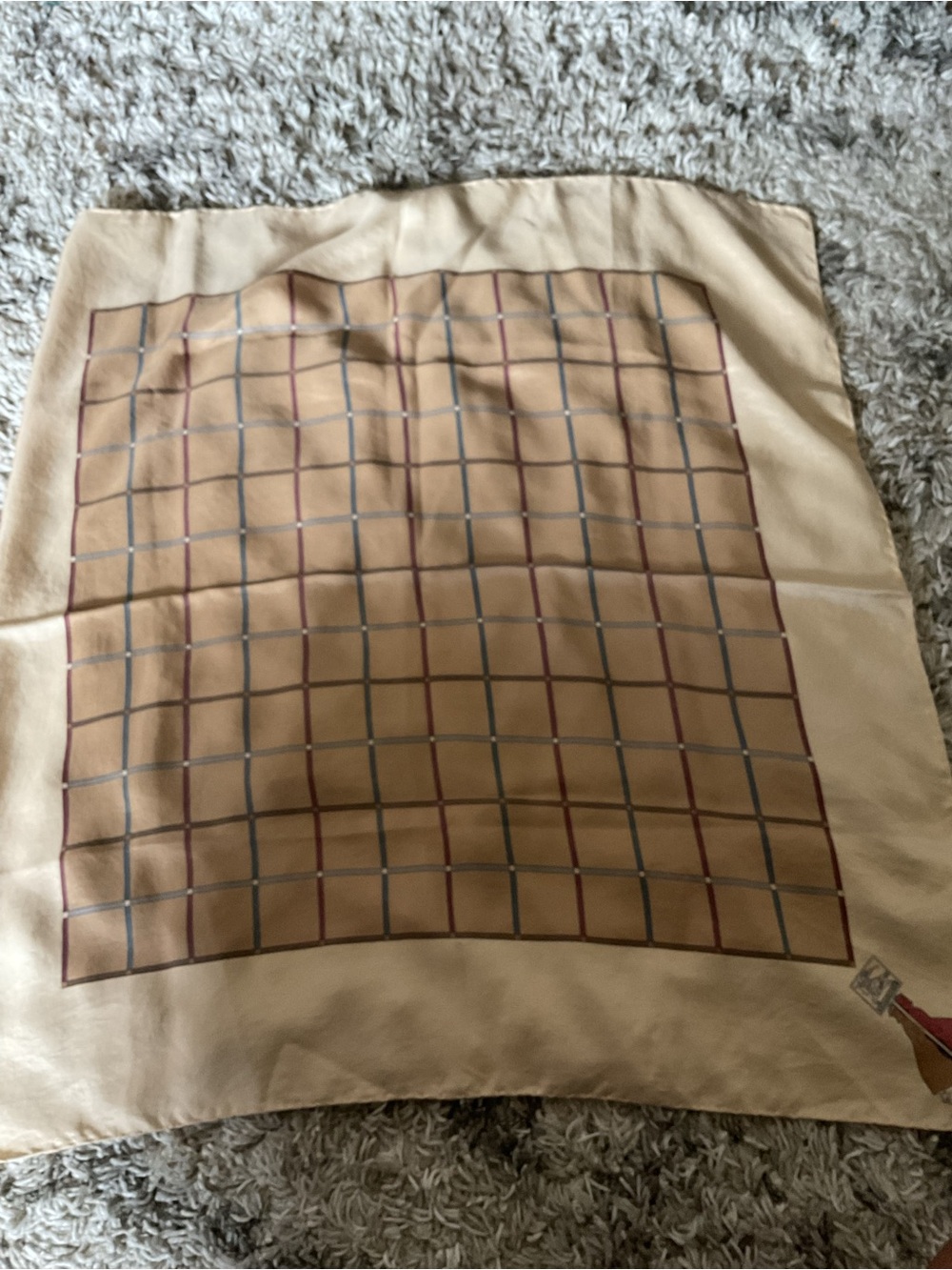 Burberry Beige Grid Silk Accent Scarf